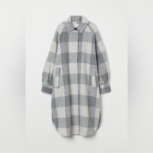 H&M Gray and White Checkered Coat